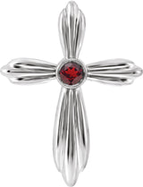 Platinum Round Natural Mozambique Garnet Bezel-Set Cross Necklace or Pendant