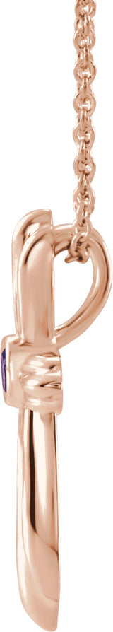 14K Gold Round Natural Amethyst Bezel-Set Cross Necklace or Pendant - Rose Gold - view 2