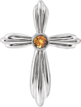 14K Gold Round Natural Citrine Bezel-Set Cross Necklace or Pendant - White Gold