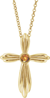 14K Gold Round Natural Citrine Bezel-Set Cross Necklace or Pendant - Yellow Gold
