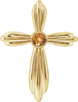 14K Gold Round Natural Citrine Bezel-Set Cross Necklace or Pendant - Yellow Gold