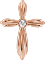 14K Gold Round Natural Diamond Bezel-Set Cross Necklace or Pendant - Rose Gold