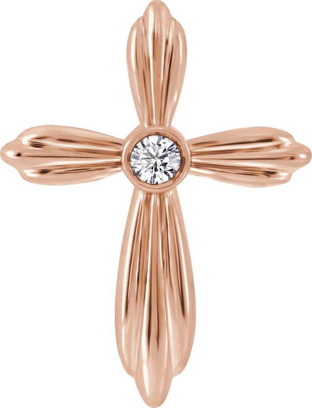 14K Gold Round Natural Diamond Bezel-Set Cross Necklace or Pendant - Rose Gold