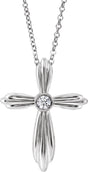 14K Gold Round Natural Diamond Bezel-Set Cross Necklace or Pendant - White Gold