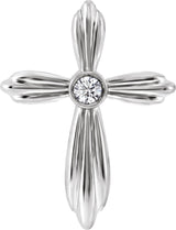 Platinum Round Natural Diamond Bezel-Set Cross Necklace or Pendant