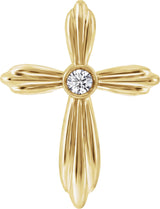 14K Gold Round Natural Diamond Bezel-Set Cross Necklace or Pendant - Yellow Gold
