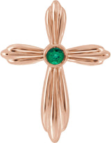 14K Gold Round Natural Emerald Bezel-Set Cross Necklace or Pendant - Rose Gold