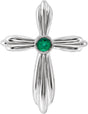 Platinum Round Natural Emerald Bezel-Set Cross Necklace or Pendant