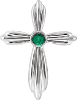 14K Gold Round Lab-Grown Emerald Bezel-Set Cross Necklace or Pendant - White Gold