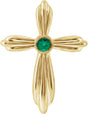 14K Gold Round Natural Emerald Bezel-Set Cross Necklace or Pendant - Yellow Gold