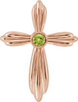 14K Gold Round Natural Peridot Bezel-Set Cross Necklace or Pendant - Rose Gold