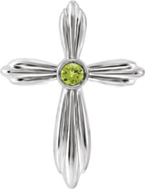 Platinum Round Natural Peridot Bezel-Set Cross Necklace or Pendant
