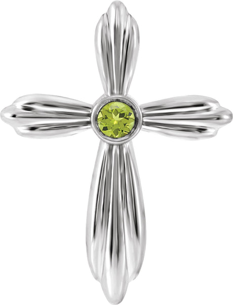 Platinum Round Natural Peridot Bezel-Set Cross Necklace or Pendant