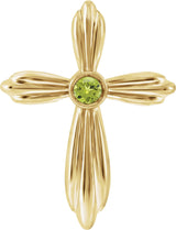14K Gold Round Natural Peridot Bezel-Set Cross Necklace or Pendant - Yellow Gold