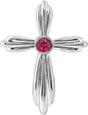 Platinum Round Natural Ruby Bezel-Set Cross Necklace or Pendant