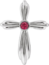 Platinum Round Lab-Grown Ruby Bezel-Set Cross Necklace or Pendant