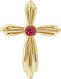 14K Gold Round Natural Ruby Bezel-Set Cross Necklace or Pendant - Yellow Gold