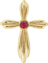 14K Gold Round Lab-Grown Ruby Bezel-Set Cross Necklace or Pendant - Yellow Gold