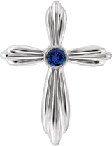 Platinum Round Lab-Grown Blue Sapphire Bezel-Set Cross Necklace or Pendant