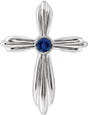 Platinum Round Lab-Grown Blue Sapphire Bezel-Set Cross Necklace or Pendant