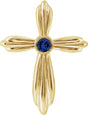 14K Gold Round Natural Blue Sapphire Bezel-Set Cross Necklace or Pendant - Yellow Gold