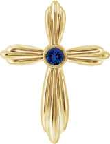 14K Gold Round Lab-Grown Blue Sapphire Bezel-Set Cross Necklace or Pendant - Yellow Gold