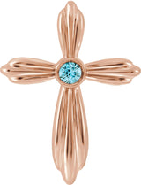 14K Gold Round Natural Blue Zircon Bezel-Set Cross Necklace or Pendant - Rose Gold