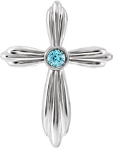 14K Gold Round Natural Blue Zircon Bezel-Set Cross Necklace or Pendant - White Gold