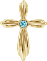 14K Gold Round Natural Blue Zircon Bezel-Set Cross Necklace or Pendant - Yellow Gold