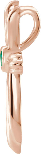 14K Gold Round Natural Emerald Bezel-Set Cross Necklace or Pendant - Rose Gold - view 2