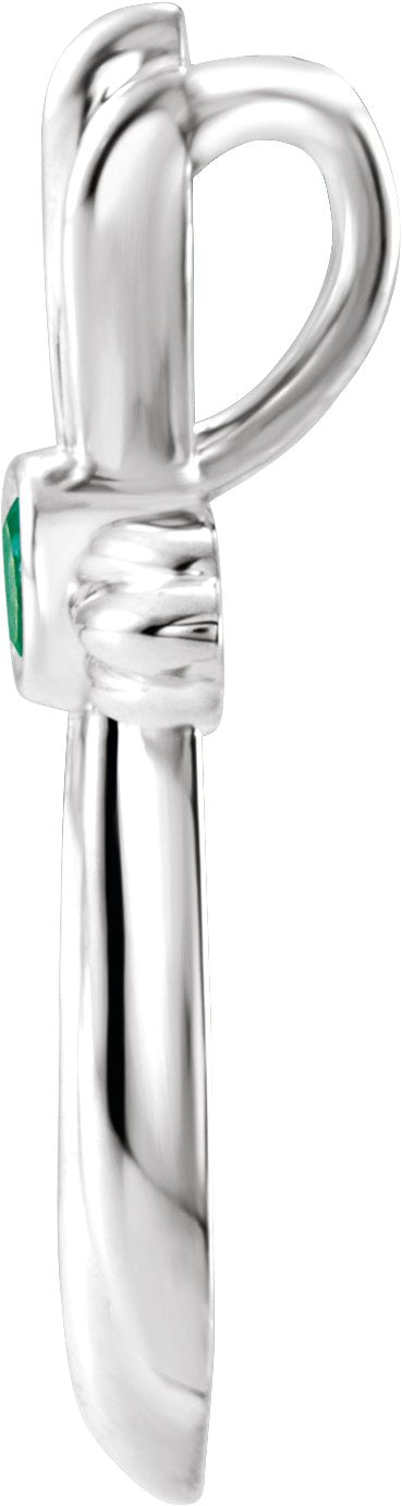 Platinum Round Lab-Grown Emerald Bezel-Set Cross Necklace or Pendant - view 2