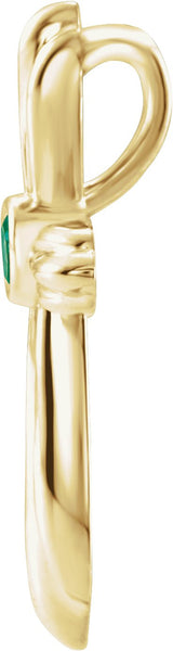 14K Gold Round Natural Emerald Bezel-Set Cross Necklace or Pendant - Yellow Gold - view 2