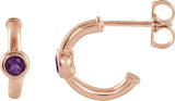 14K Gold Round Natural Amethyst Bezel-Set Huggie Earrings - Rose Gold