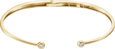 14K Gold Round Natural Diamond Accented Hinged Cuff Bracelet - Yellow Gold