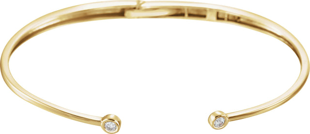 14K Gold Round Natural Diamond Accented Hinged Cuff Bracelet - Yellow Gold