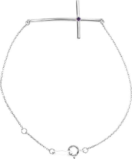 Platinum Round Natural Alexandrite Accented Sideways Cross Bracelet