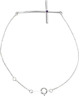 14K Gold Round Natural Alexandrite Accented Sideways Cross Bracelet - White Gold