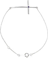 Platinum Round Natural Amethyst Accented Sideways Cross Bracelet