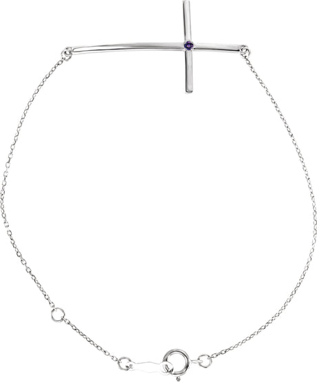 Platinum Round Natural Amethyst Accented Sideways Cross Bracelet