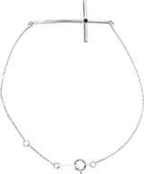 Platinum Round Natural Blue Sapphire Accented Sideways Cross Bracelet