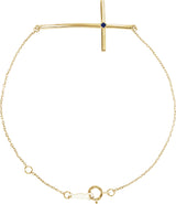 14K Gold Round Natural Blue Sapphire Accented Sideways Cross Bracelet - Yellow Gold
