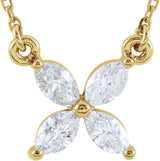 14K Gold Marquise Natural Diamond Floral Necklace - Yellow Gold