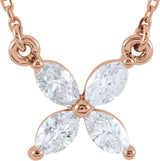 14K Gold Marquise Natural Diamond Floral Necklace - Rose Gold