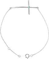 Platinum Round Natural Blue Zircon Accented Sideways Cross Bracelet