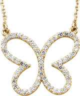 14K Gold Round Natural Diamond Butterfly Necklace - Yellow Gold