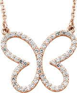 14K Gold Round Natural Diamond Butterfly Necklace - Rose Gold