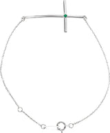 Platinum Round Natural Emerald Accented Sideways Cross Bracelet