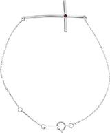 Platinum Round Natural Mozambique Garnet Accented Sideways Cross Bracelet