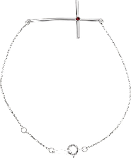 Platinum Round Natural Mozambique Garnet Accented Sideways Cross Bracelet