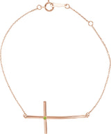 14K Gold Round Natural Peridot Accented Sideways Cross Bracelet - Rose Gold